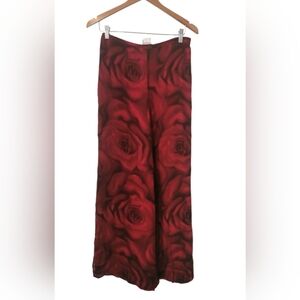 Simon Chang Red Rose-Print Wide Leg Pants